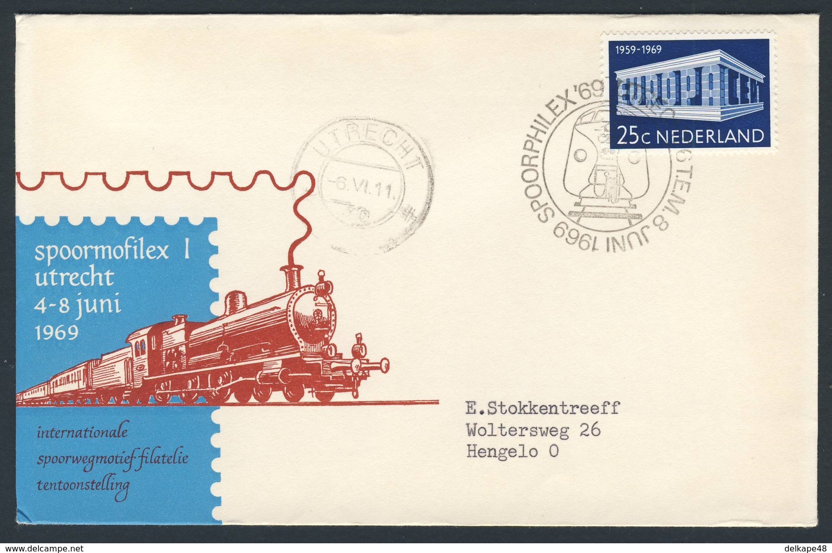 Nederland Netherlands Pays Bas 1969 Cover Brief - SPOORPHILEX 69 - 6 T.E.M., Utrecht / Briefmarkenausstellung - Treinen