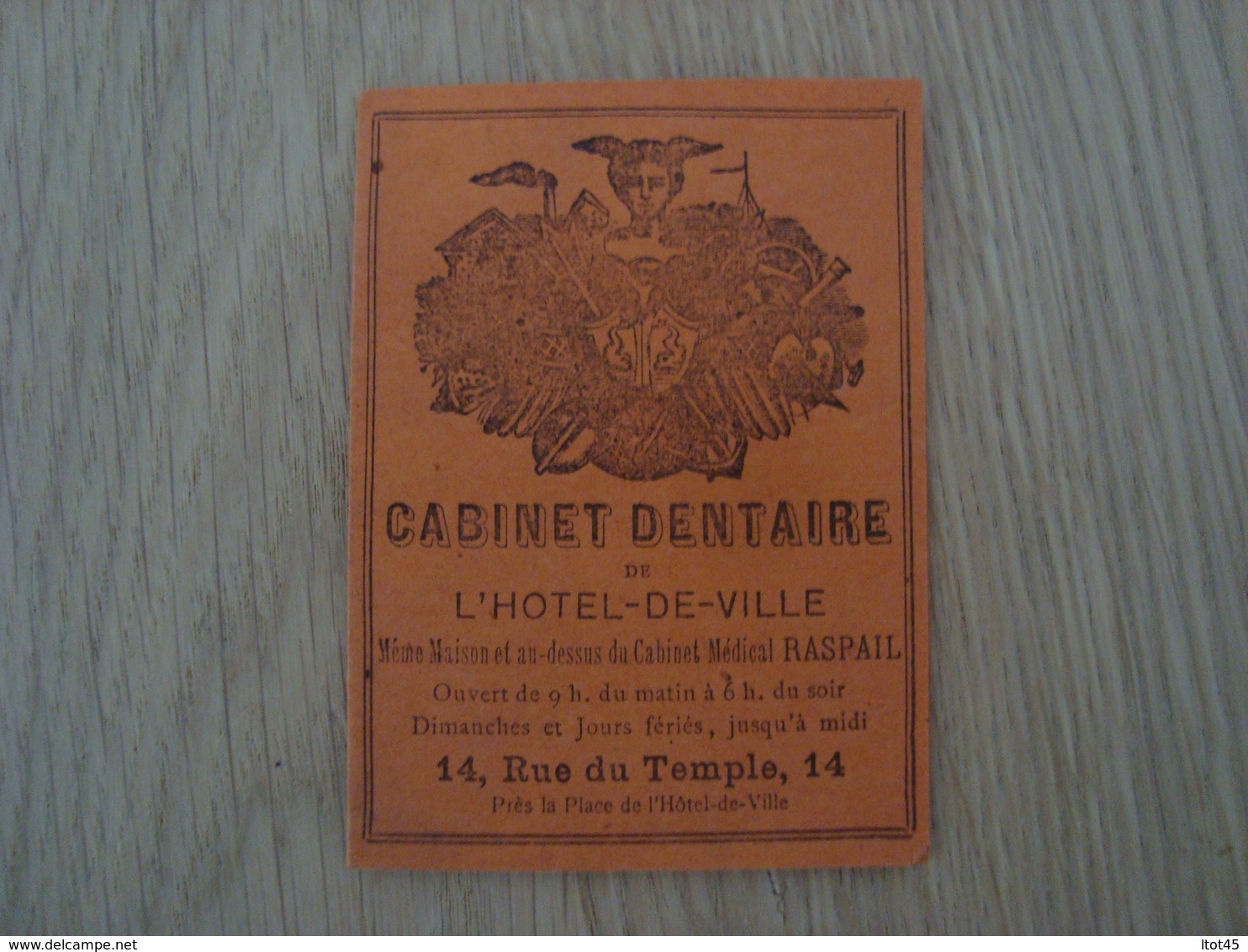 DOCUMENT PUBLICITAIRE CABINET DENTAIRE DE L'HOTEL-DE-VILLE 14 RUE DU TEMPLE PARIS - Reclame