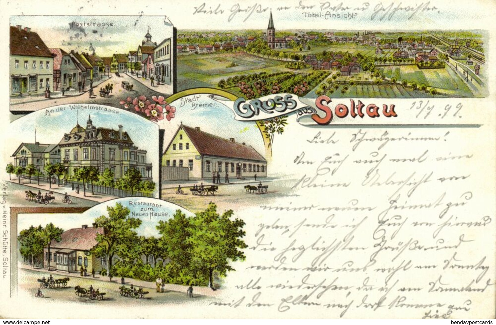 SOLTAU, Mehrbildkarte, Poststrasse, An Der Wilhelmstrasse, Restaurant Zum Neuen Hause (1899) Litho-AK - Soltau