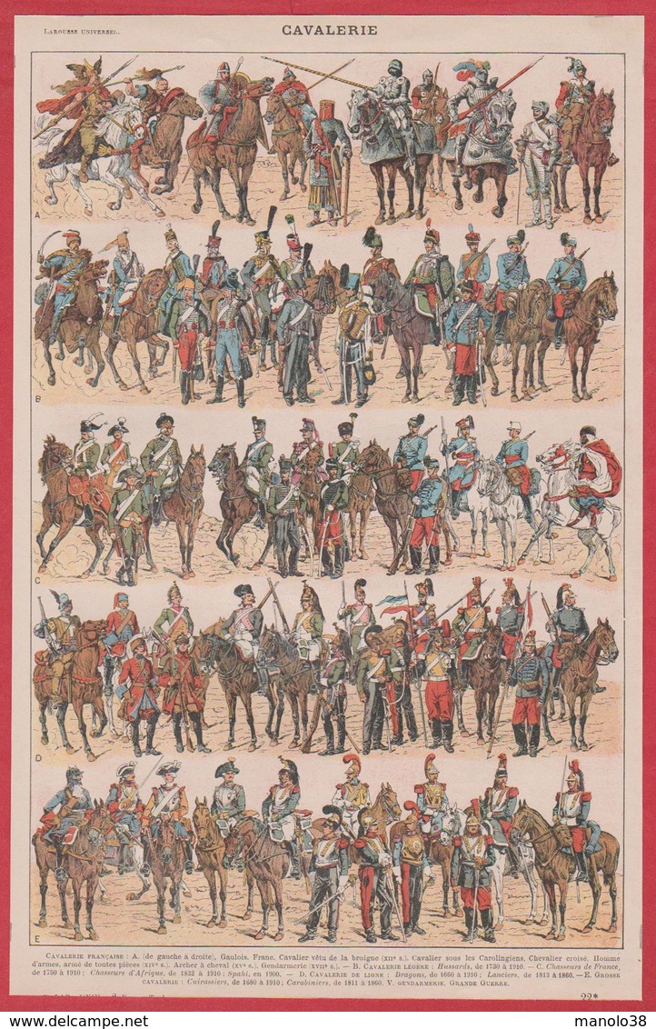 Cavalerie Française Des Origines à La Première Guerre Mondiale. Illustration Louis Bombled. Recto-verso. Larousse 1920. - Unclassified