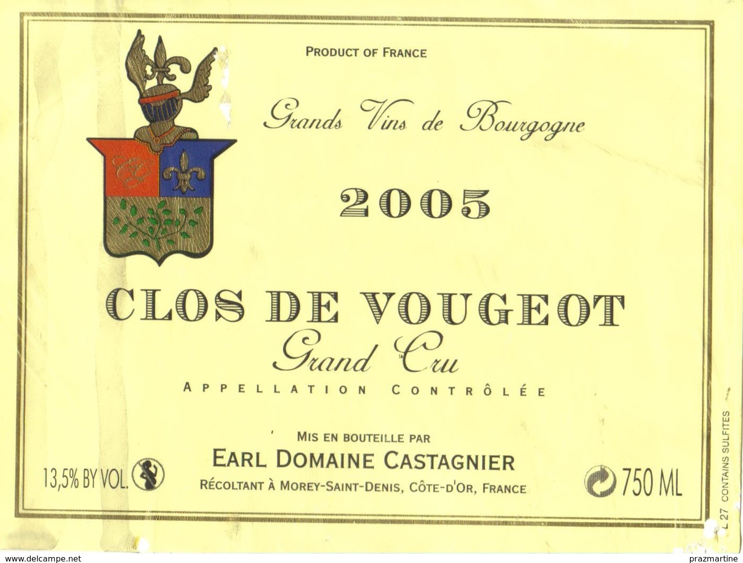 Etiquette Clos De Vougeot - 2005 - Domaine Castagnier - Morey Saint Denis - Bourgogne