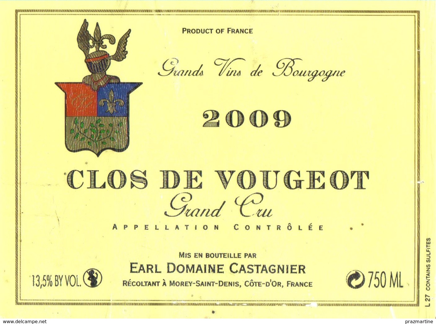 Etiquette Clos De Vougeot - 2009 - Domaine Castagnier - Morey Saint Denis - Bourgogne