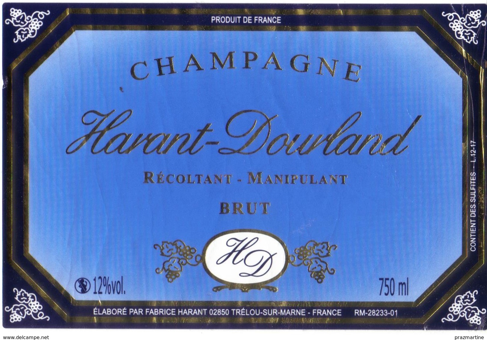 Etiquette  Champagne Harant Dourlant - Trélou Sur Marne - Champagne