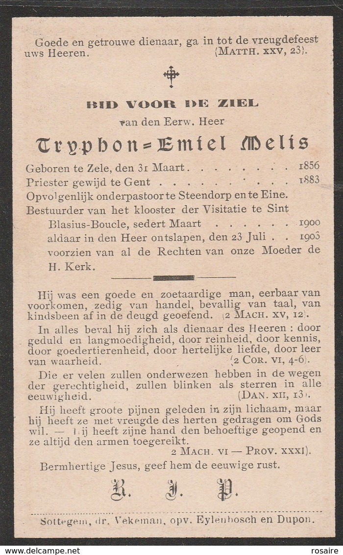 Priester Tryphon Emiel Melis-zele 1856-blasius-boucle 1903 - Devotion Images