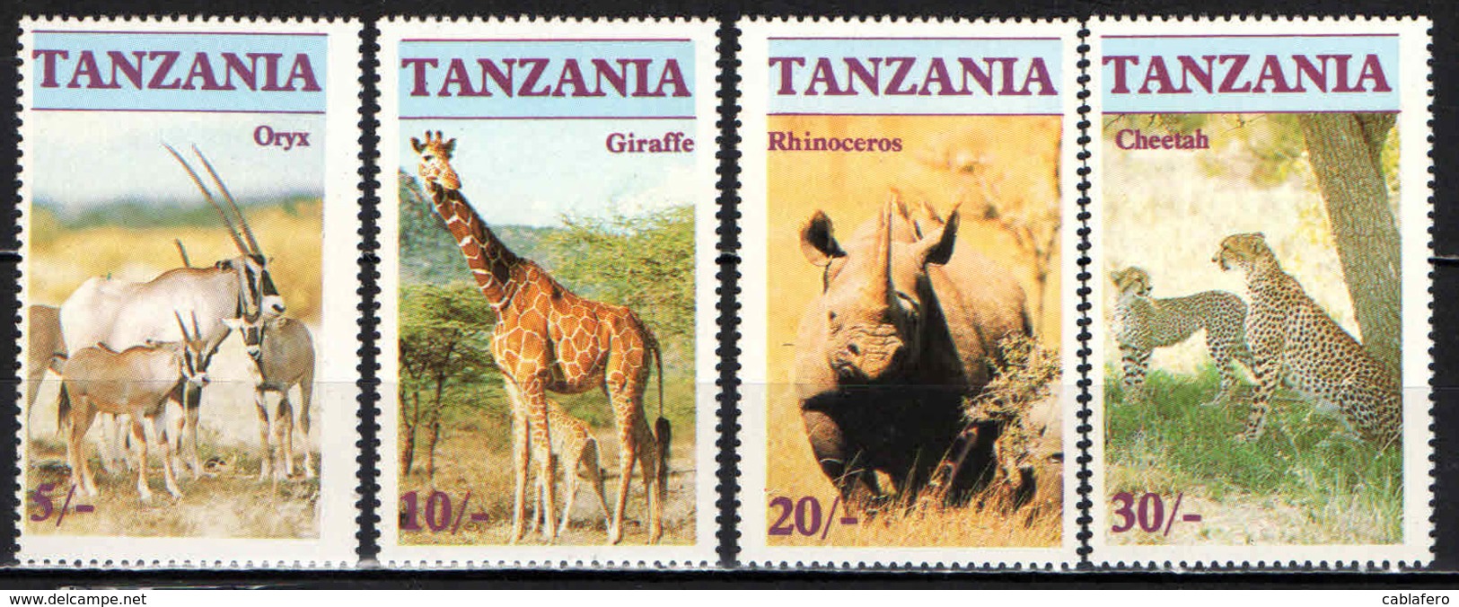 TANZANIA - 1986 - Endangered Wildlife: Oryx, Giraffe, Rhinoceros,Cheetah - MNH - Tanzania (1964-...)