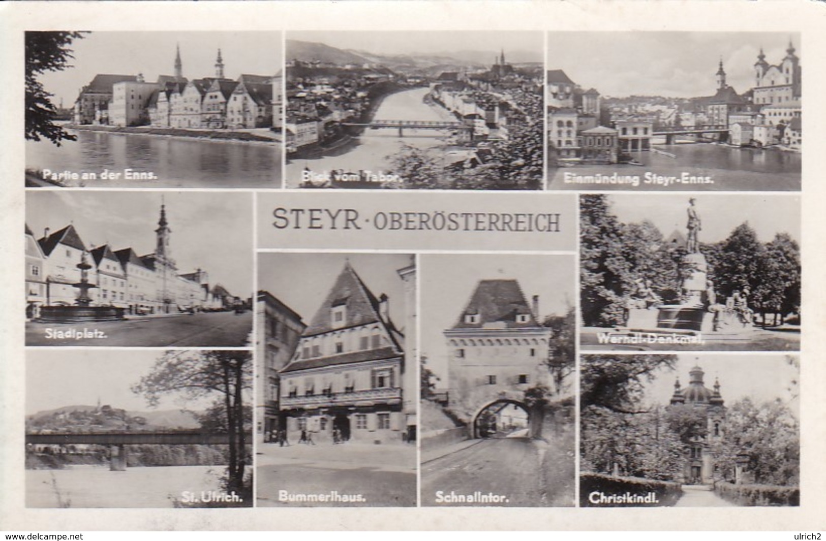 AK Steyr - Mehrbildkarte - Schnallntor Christkindl Bummerlhaus Werndl-Denkmal St. Ulrich - 1958 (41124) - Steyr