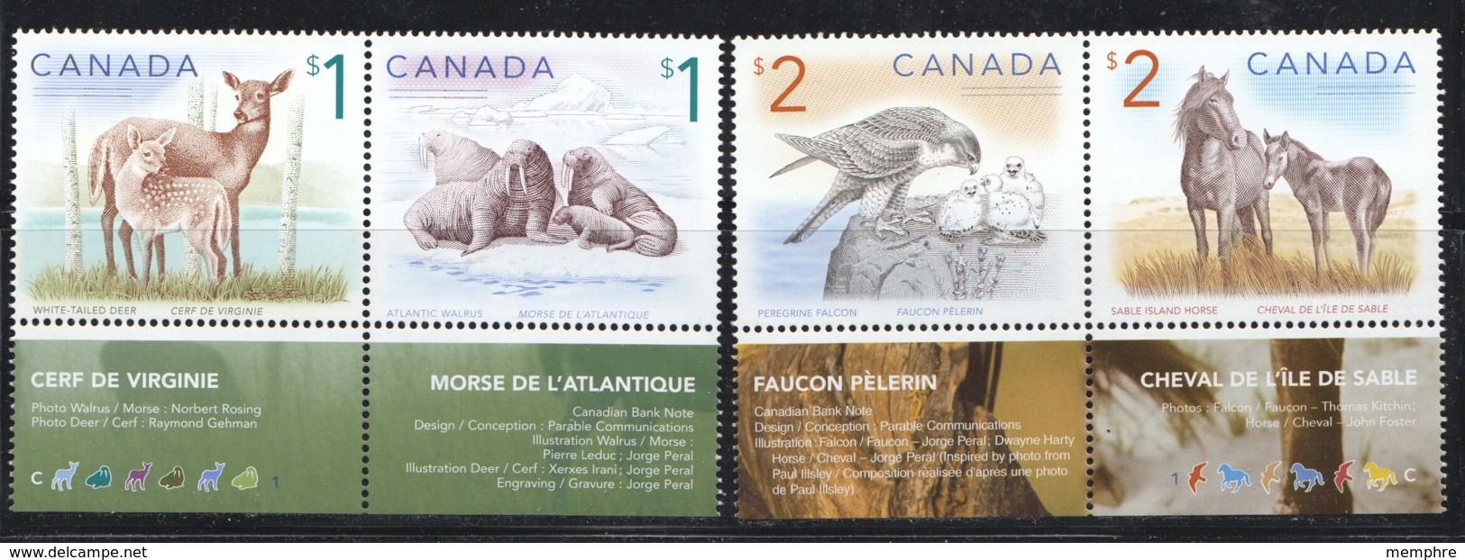 2005Wildlife: Deer, Walrus, Falcon, Horse  2 Se-tenant Pairs  Sc 1688-9, 1691-2 MNH - Ungebraucht