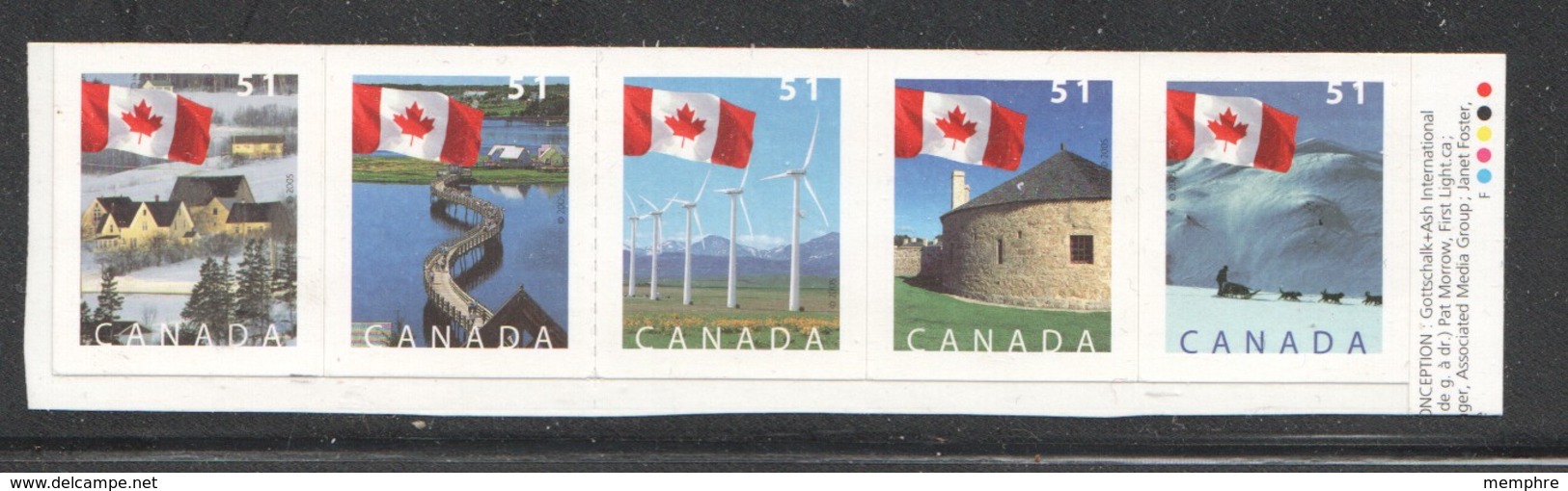 2005  Flag Over Various Sceneries  Strip Of 5 Different From Booklet  Sc 2135-9 - Unused Stamps
