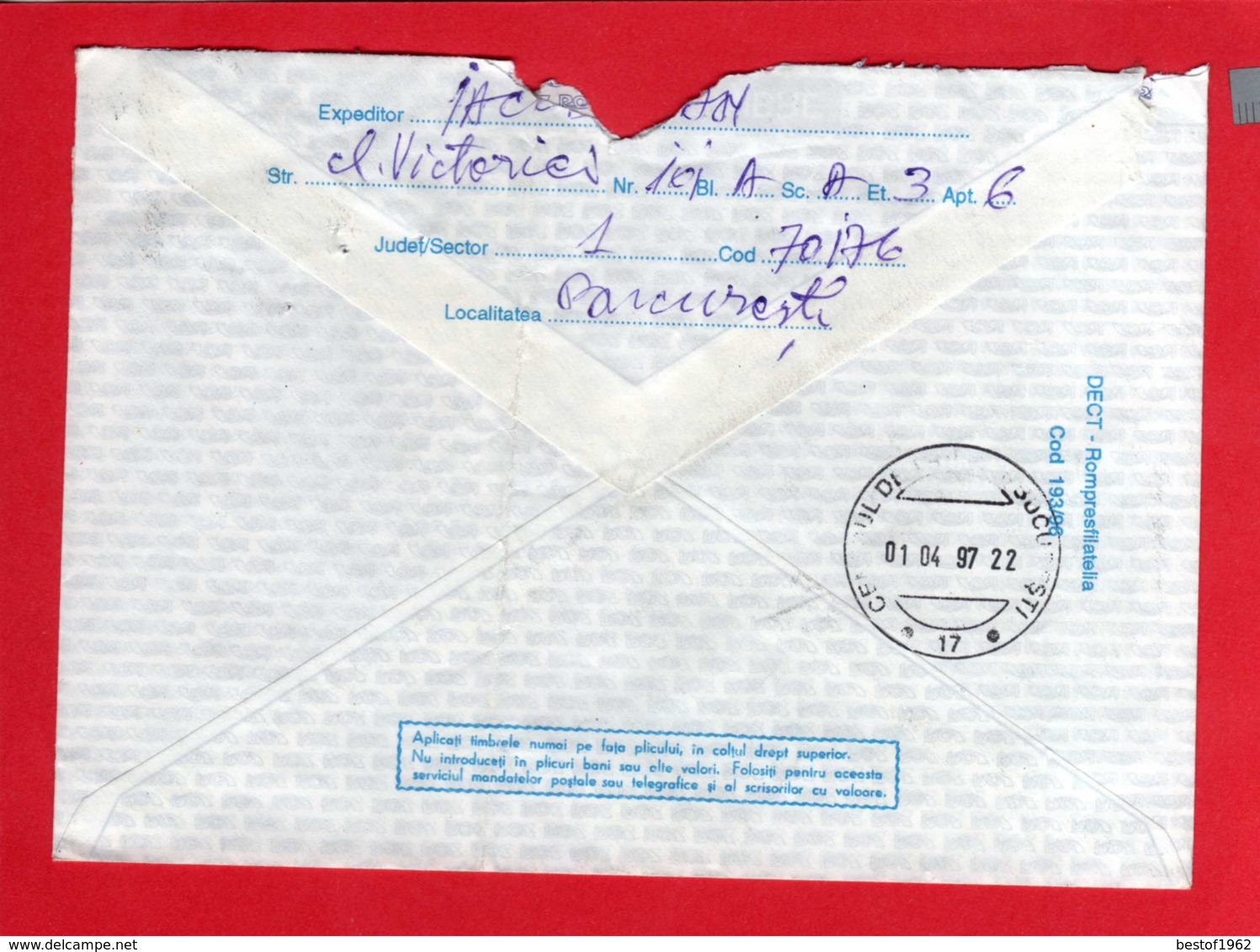 10100 Lettre Sobre Roumanie Rumania Mail Used Cover Post Europ Bucuresti Palatul Parlamentului 1997 - Moldavie