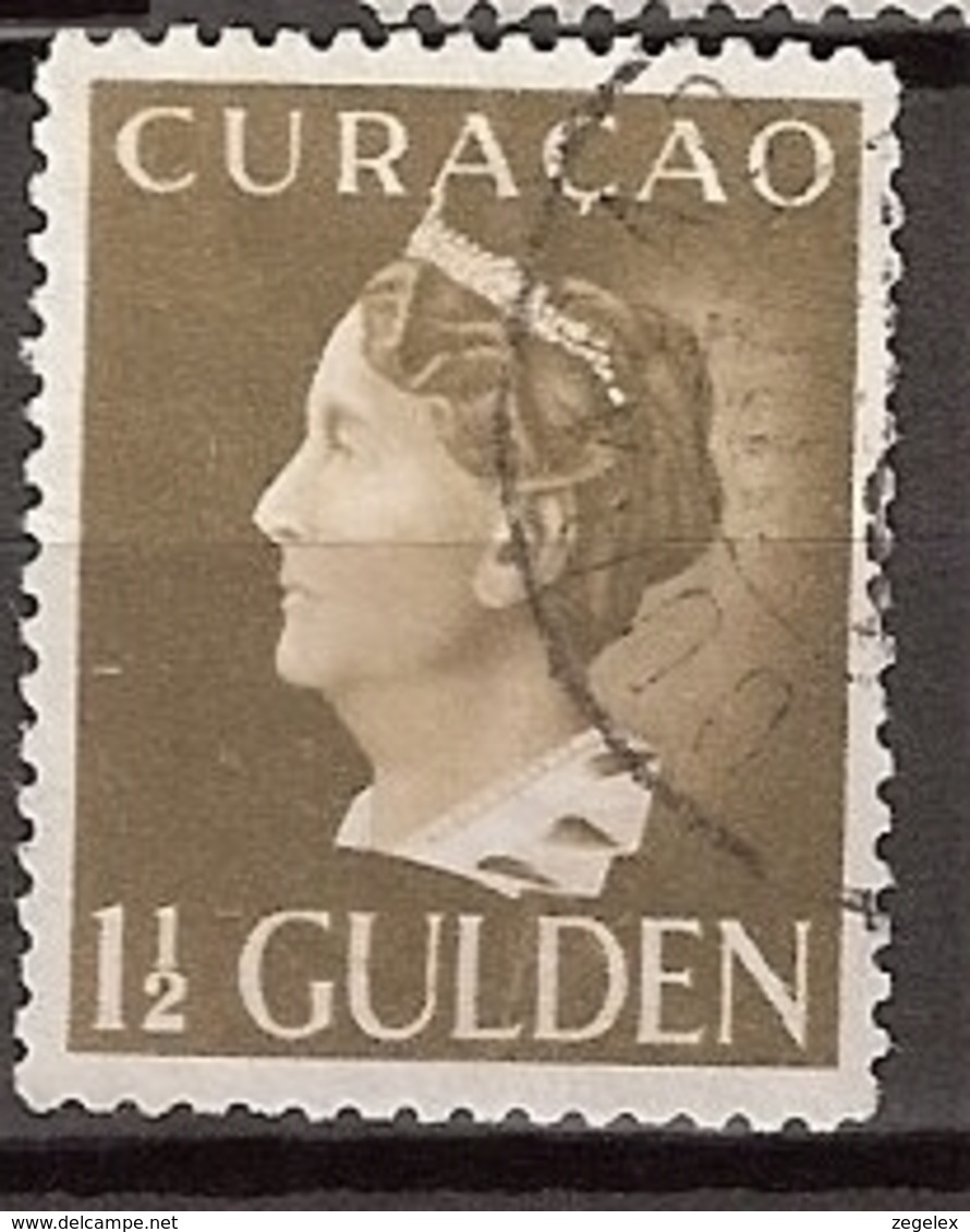 Curacao 1941-42 Wilhelmina. 1,50 Gld Olijfgrijs NVPH 151c (13,25)  Gestempeld. - Curaçao, Antilles Neérlandaises, Aruba