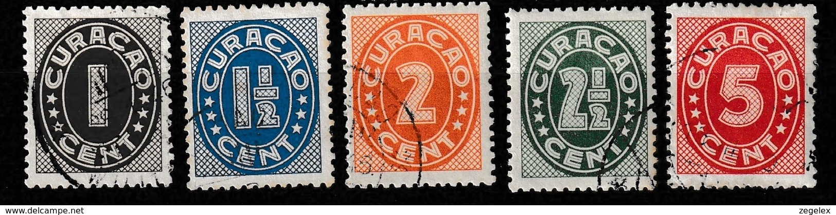 Curacao 1942 Cijfer Indische Druk 12,5x12,5 NVPH 153-157 Gestempeld, Used. - Curacao, Netherlands Antilles, Aruba