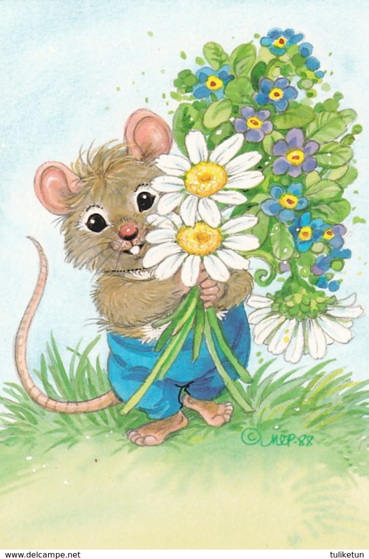 Mouse Holding Flowers - Souris - Muis - Maus - Topo - Rato - Ratón - Marjaliisa Pitkäranta - Sonstige & Ohne Zuordnung