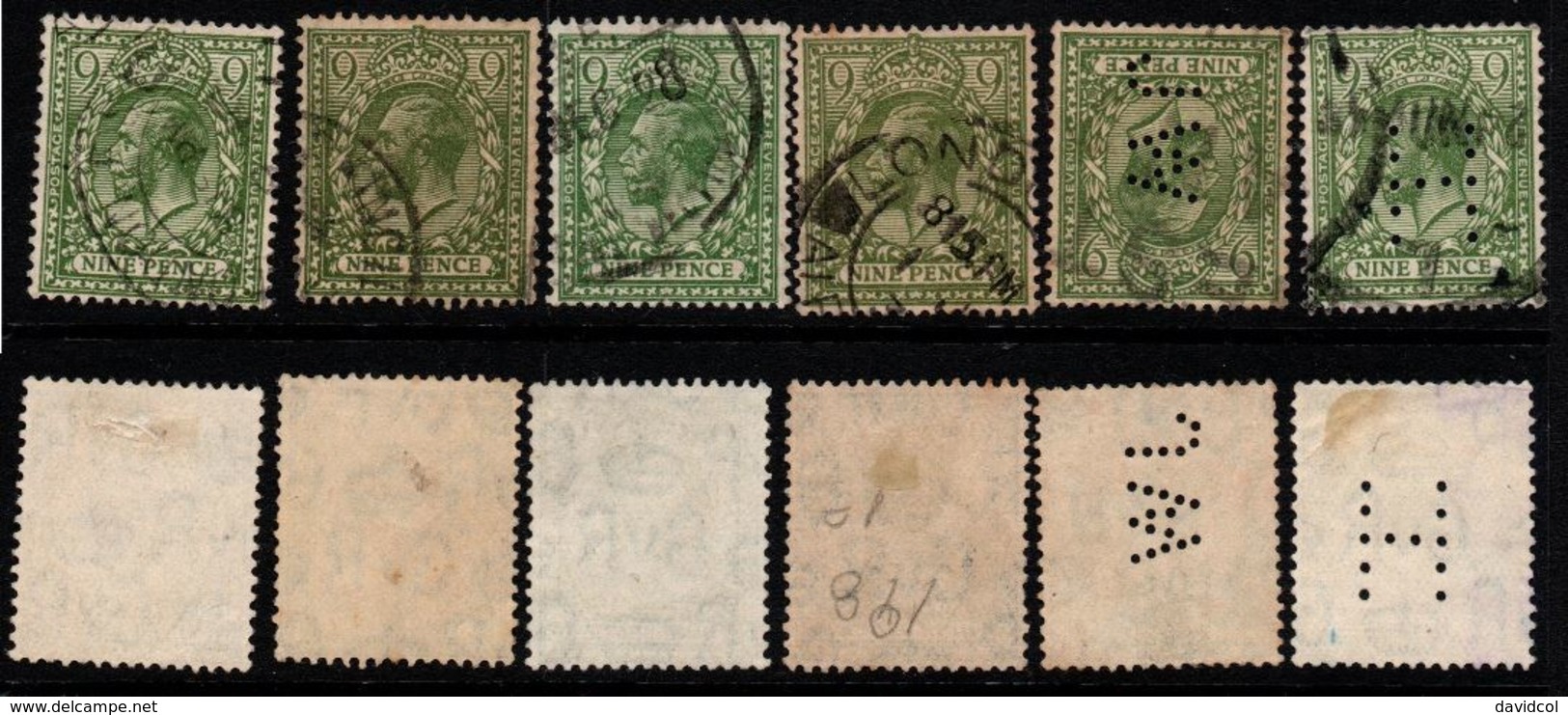 R702 - GREAT BRITAIN. 1924. SC#: 198 . - USED - PERFIN LOT X 6 STAMPS - KING GEORGE V - - Oblitérés