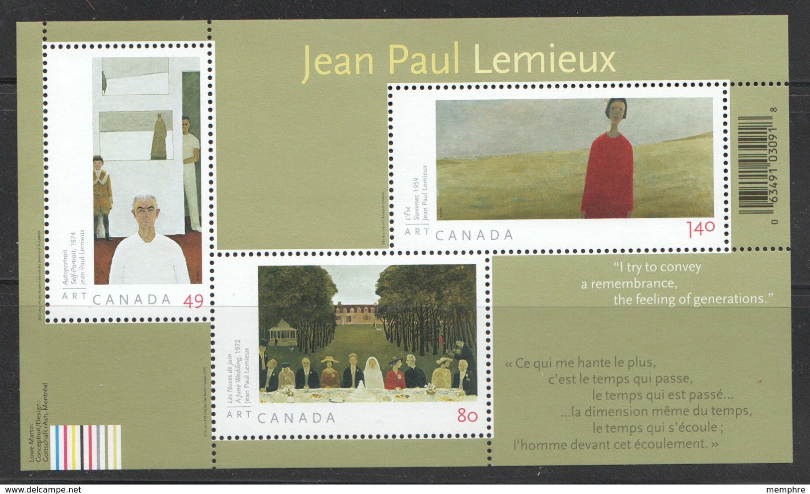 2004 Jean-Paul Lemieux, Painter Souvenir Sheet Of 3 Different Sc 2068 MNH - Ungebraucht