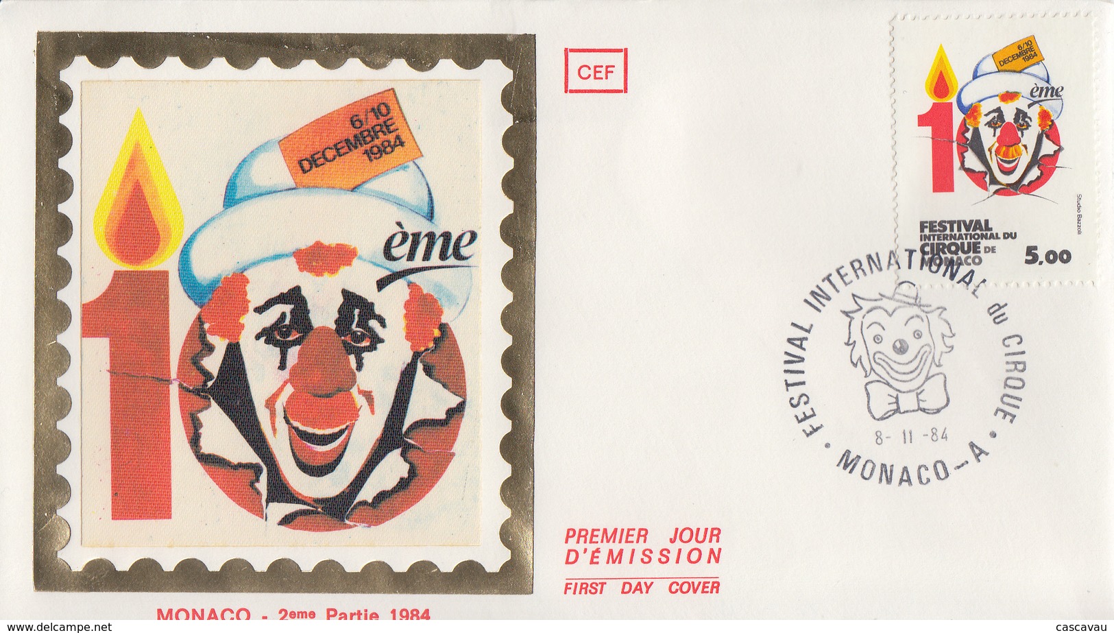 Enveloppe  FDC  1er Jour  MONACO  10éme  FESTIVAL  INTERNATIONAL  Du  CIRQUE    1984 - Circo