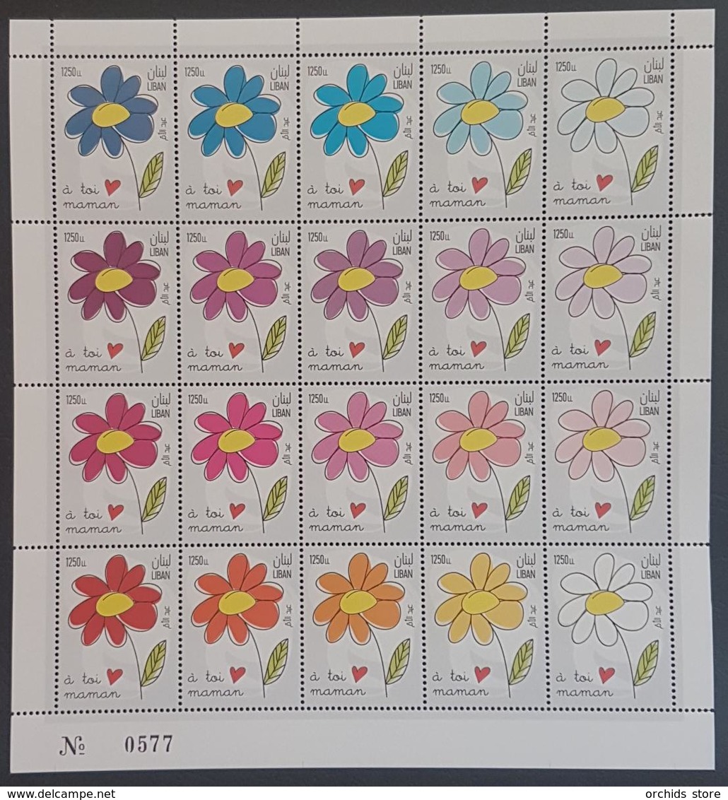 Lebanon 2019 Mother’s Day Complete Set 20v. = One Sheet Sheet - Fauna Flora Flowers - Libanon