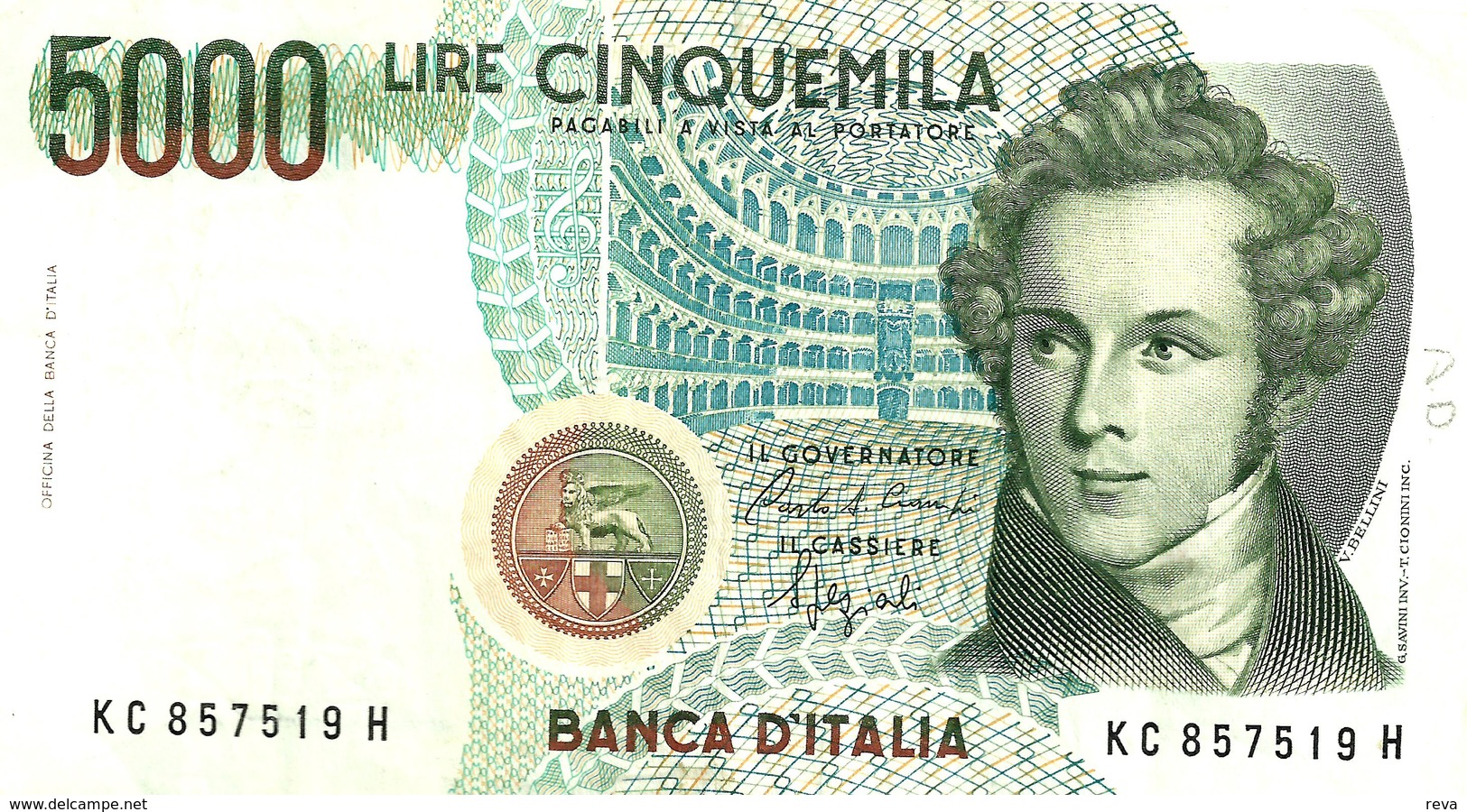 ITALY 5000 LIRE GREE MAN FRONT STATUE BACK DECREED 04-01-1985 SIGN CIAMPI-SPEZIALI  P.111b F+ READ DESCRIPTION !! - 5000 Lire