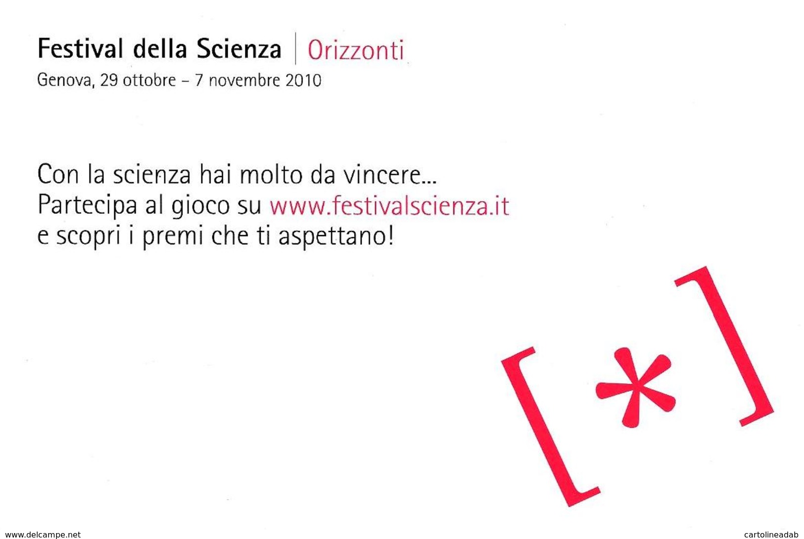 [MD3331] CPM - PUBBLICITARIA - ORIZZONTI - FESTIVAL DELLA SCIENZA - GENOVA 2010 - Non Viaggiata - Pubblicitari