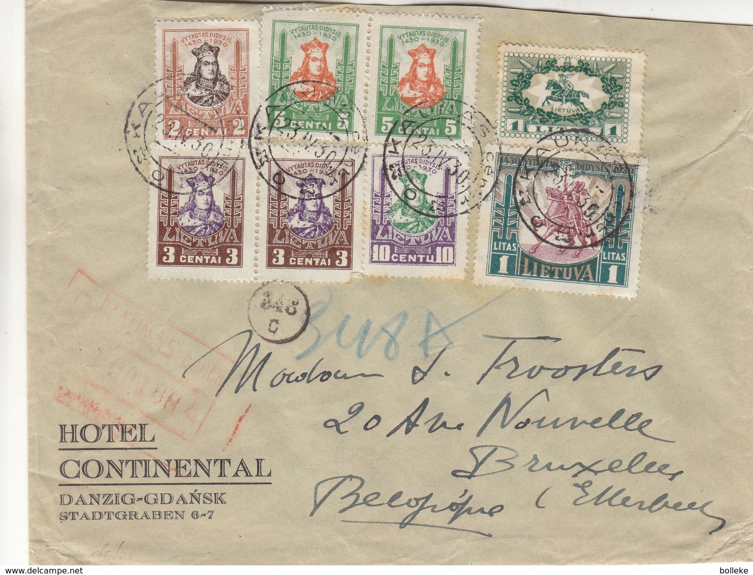 Lituanie - Lettre De 1930 - Oblit Kaunas - Exp Vers Etterbeek - Chevaux - Hôtellerie - - Lituanie