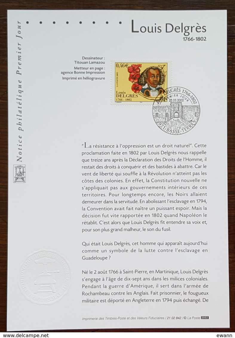 FDC Sur Document - YT N°3491 - Louis Delgrès - 2002 - 2000-2009