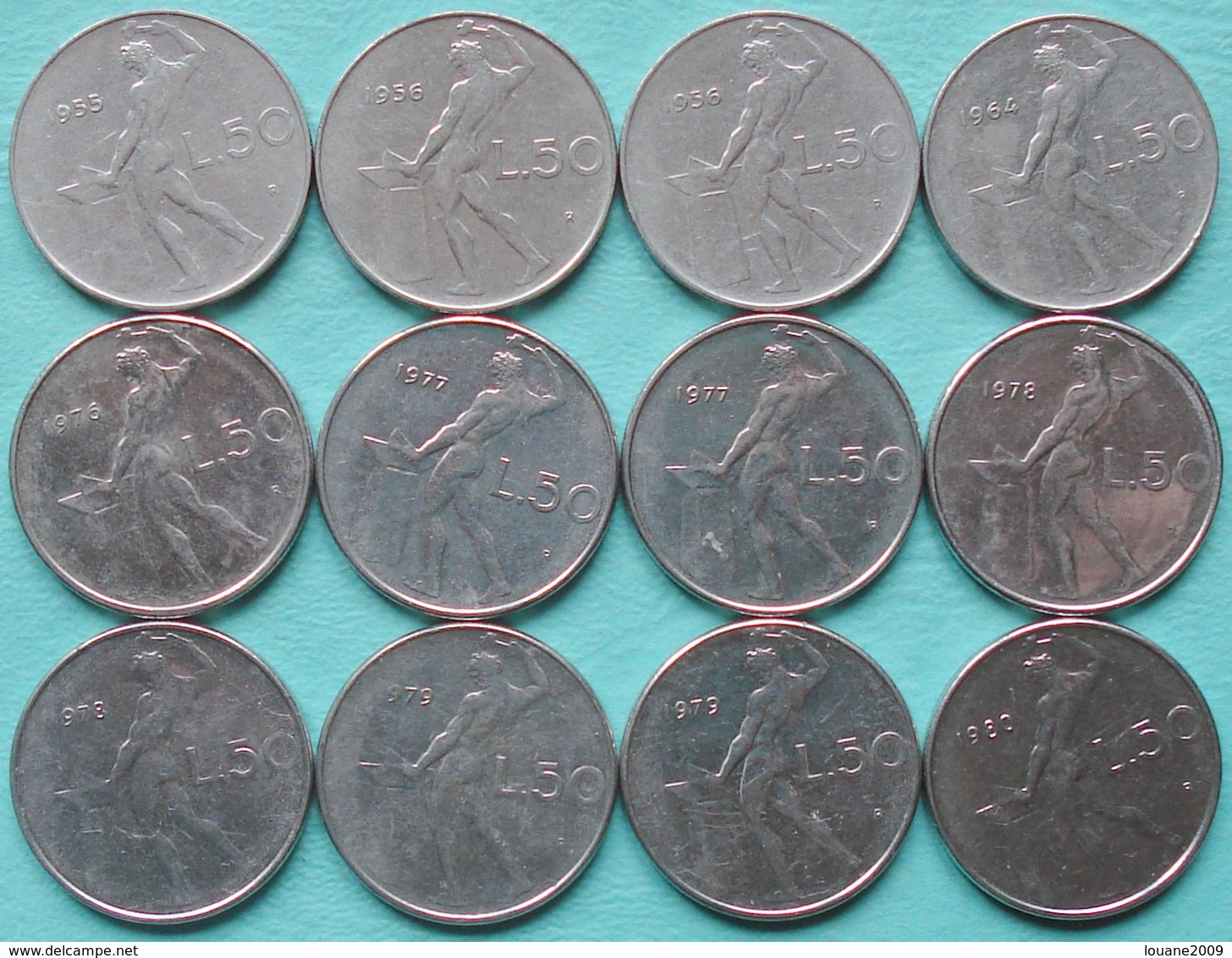 Italie - 50 Lire 1955 à 1980 Lot 12 Pièces De Monnaie - 50 Lire