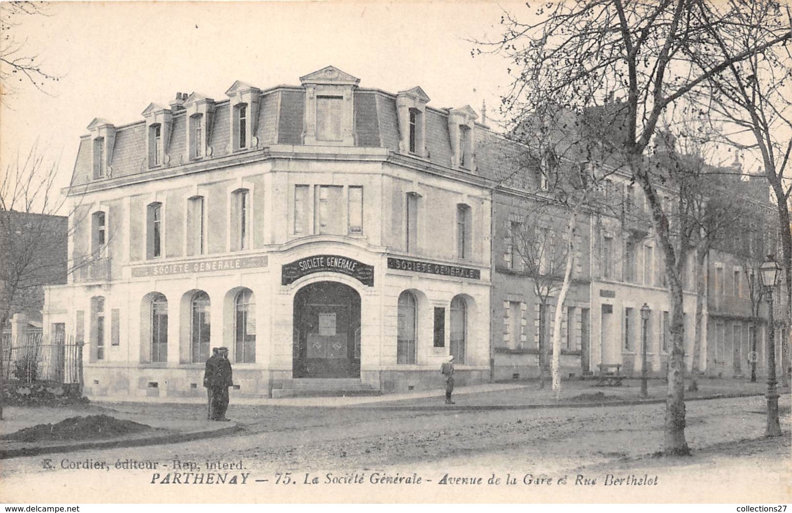 79-PARTENAY- LA SOCIETE GENERALE , AVENUE DE LA GARE ET RUE BERTHELOT - Parthenay