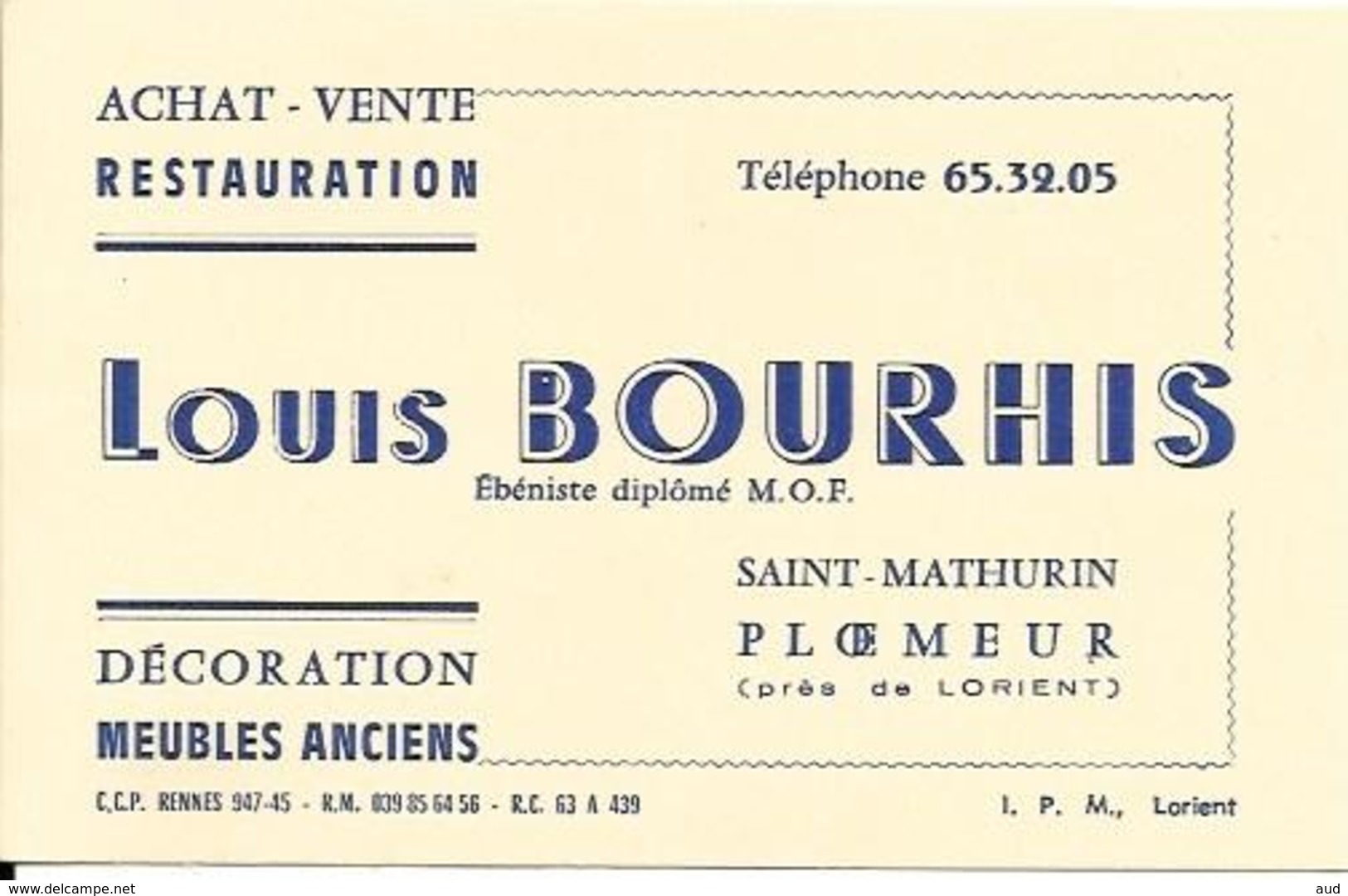 PLOEMEUR, Carte De Visite "LOUIS BOURHIS" - Ploemeur