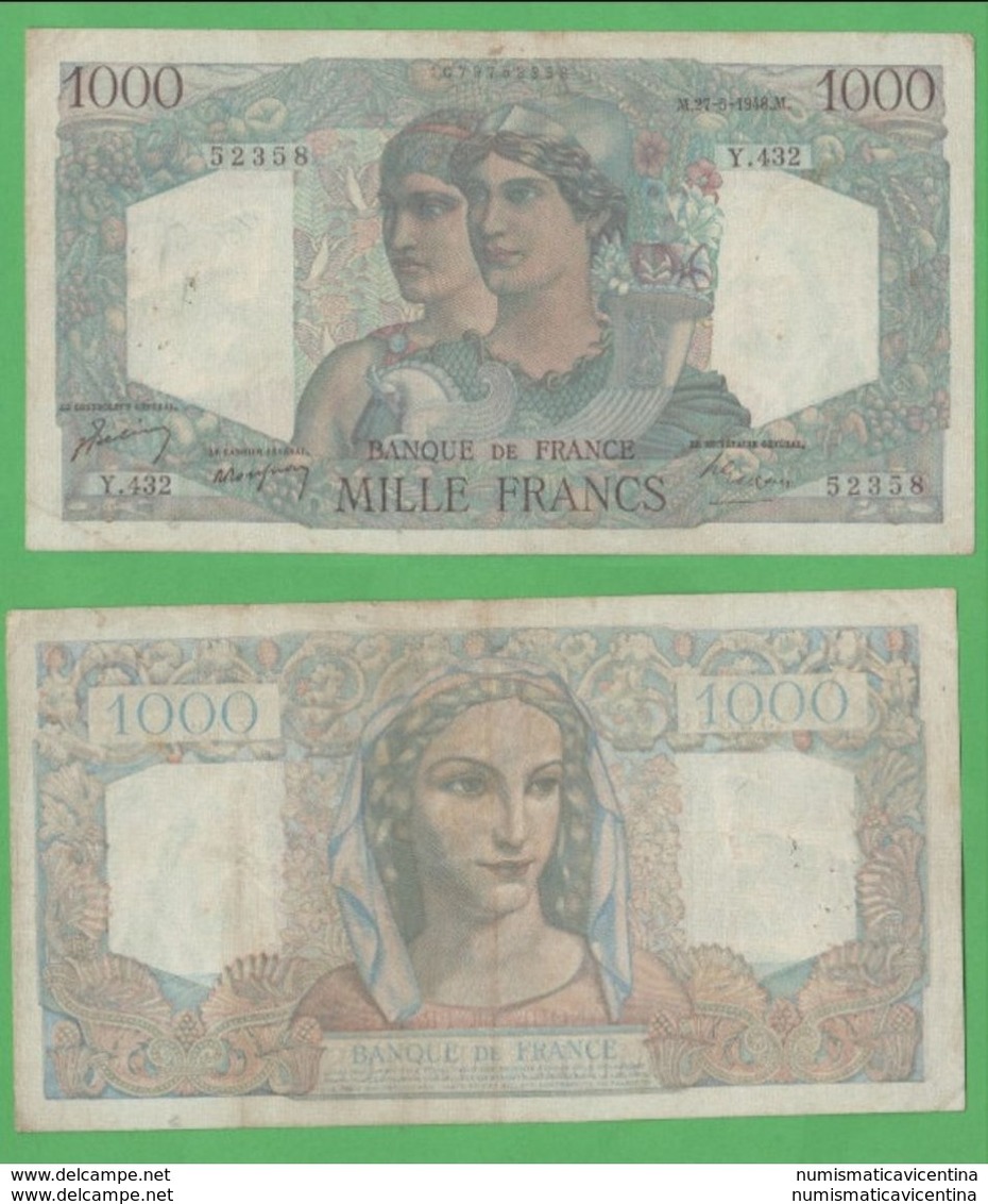 France Francia 1000 Francs 1948 Minerve Et Hercule - 1 000 F 1945-1950 ''Minerve Et Hercule''