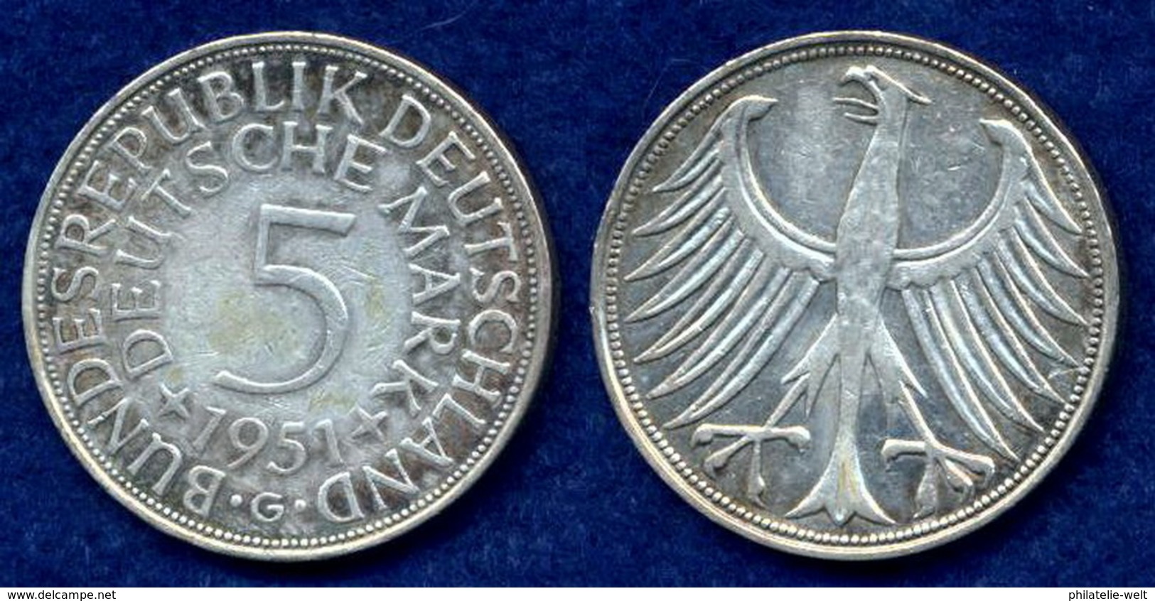 BRD 5 DM 1951G Bundesadler Ag625 - 5 Mark