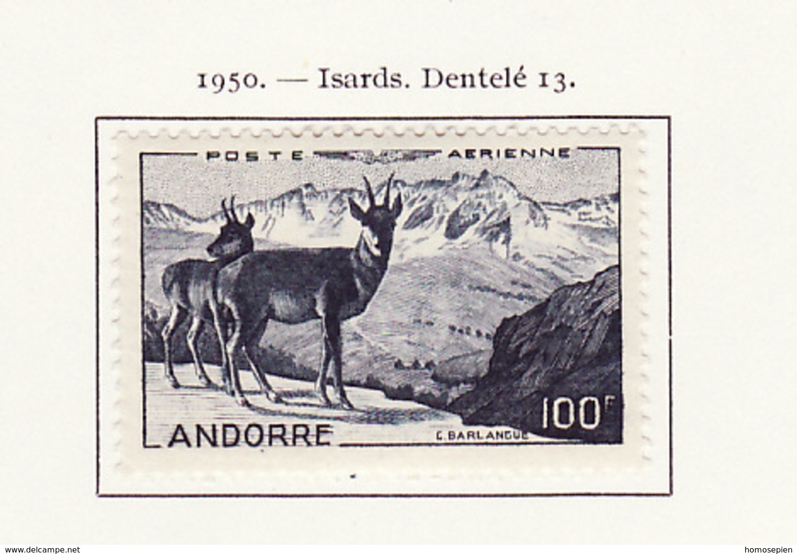 Andorre Français - Andorra Poste Aérienne 1950 Y&T N°PA1 - Michel N°F141 * - 100f Chaîne De L'Alt Del Grio - Poste Aérienne