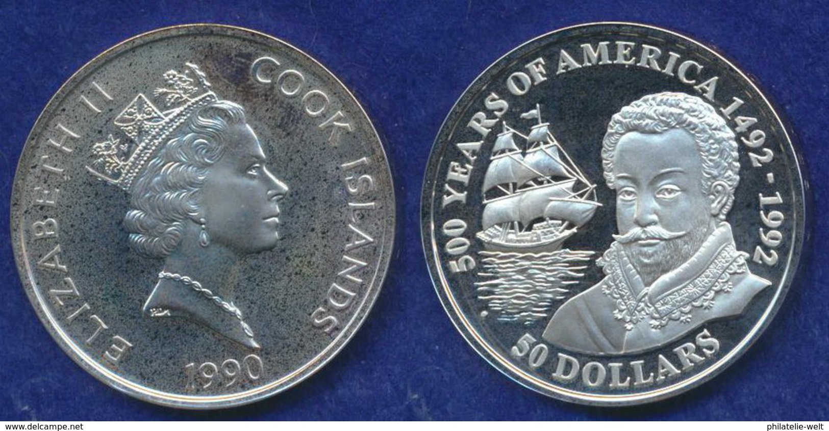 Cook-Inseln 50 Dollar 1990 Francis Drake Ag925 1oz - Cookinseln