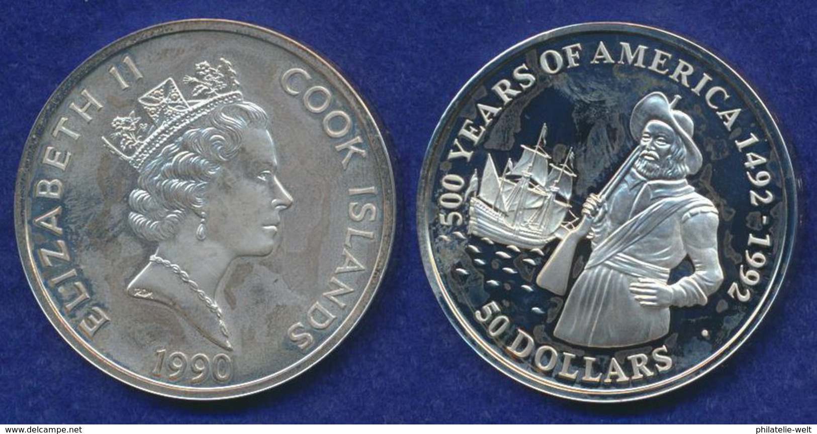 Cook-Inseln 50 Dollar 1990 Henry Hudson Ag925 1oz - Cookinseln