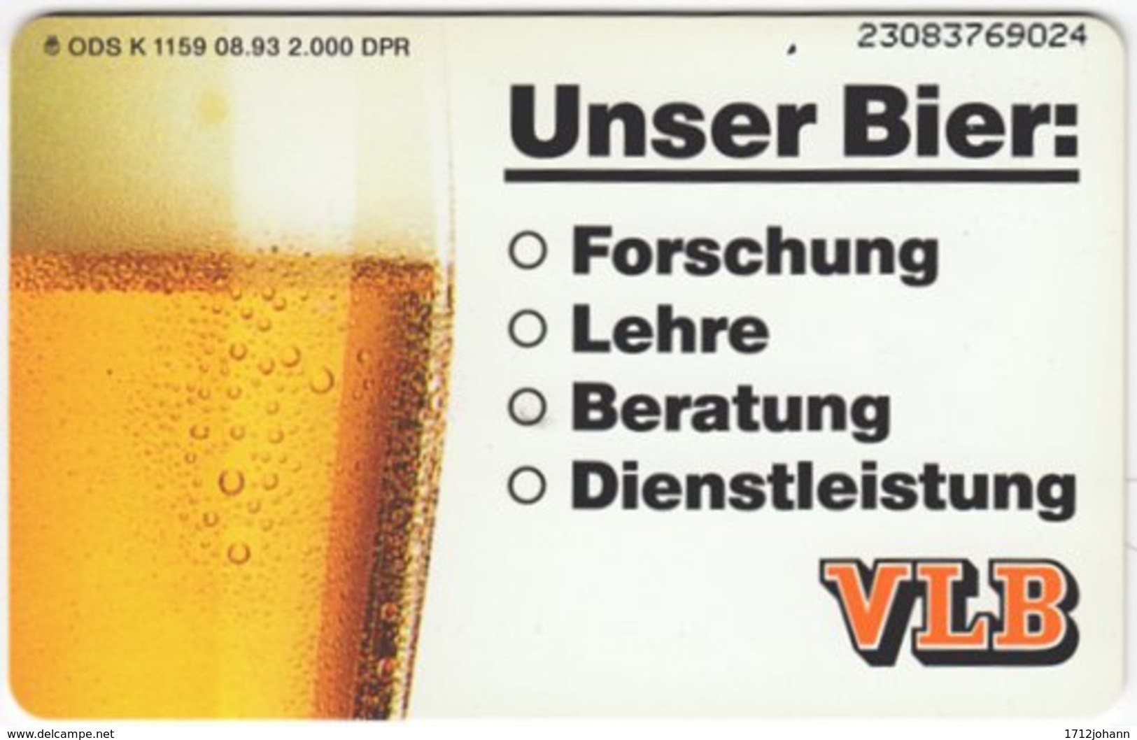 GERMANY K-Serie A-340 - 1159 08.93 - Advertising, Money Institute, Drink, Beer - MINT - K-Series : Serie Clientes