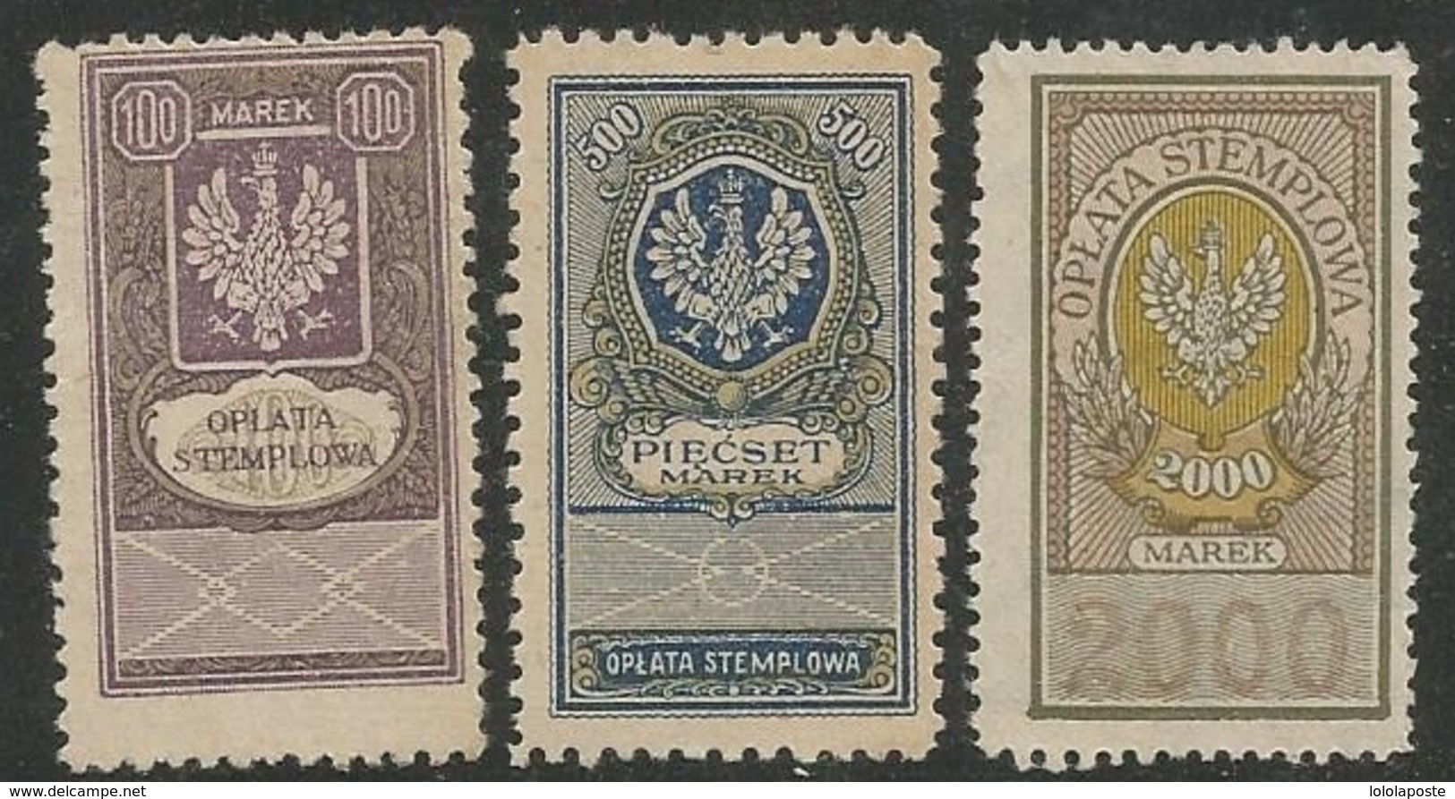 POLOGNE - 3 Fiscaux - 100, 500 Et 2000 MAREK - 2 Scans - Fiscales