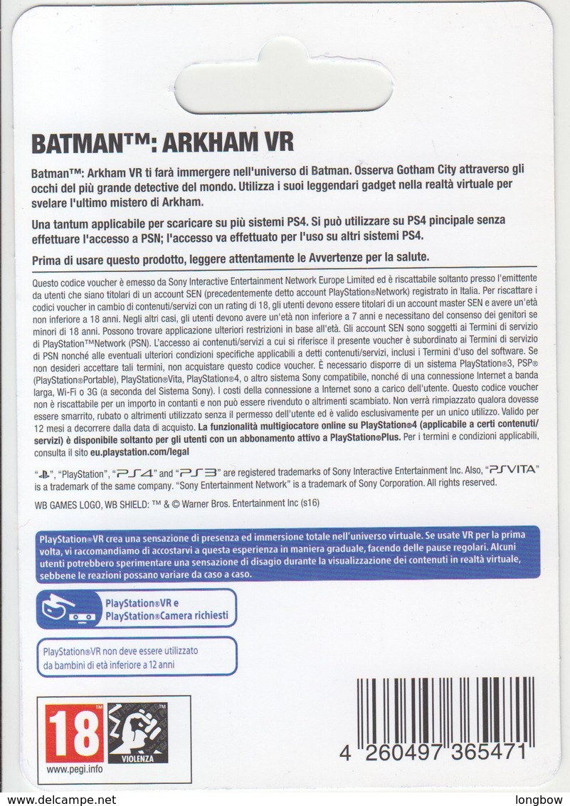 Game Card Italy PlayStation Batman Arkham VR - Gift Cards