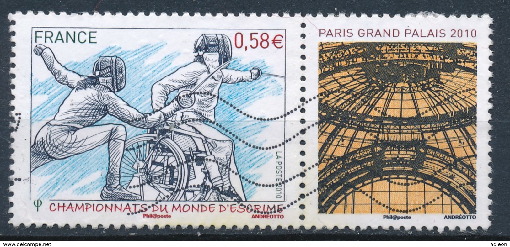 France - Championnats Du Monde D'escrime YT 4510 + Vignette Obl. Ondulations - Used Stamps