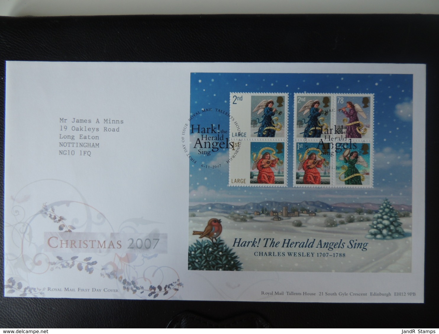 GB 2007 FDC - Miniature Sheet Christmas Tallents Postmark First Day Cover Angels Robin Birds Religion - 2001-2010 Decimal Issues