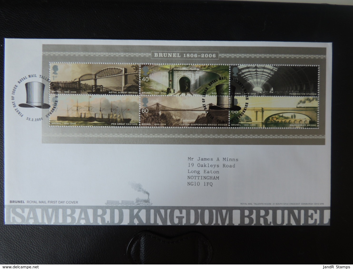 GB 2006 FDC - Miniature Sheet Brunel Tallents Postmark Bridges Railways Ships Tunnels Station Hats - 2001-2010 Dezimalausgaben