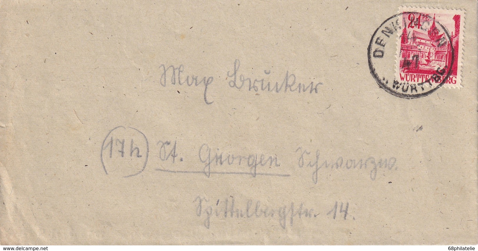 ALLEMAGNE ZONE FRANCAISE 1947 LETTRE DE DENKIGEN - Altri & Non Classificati