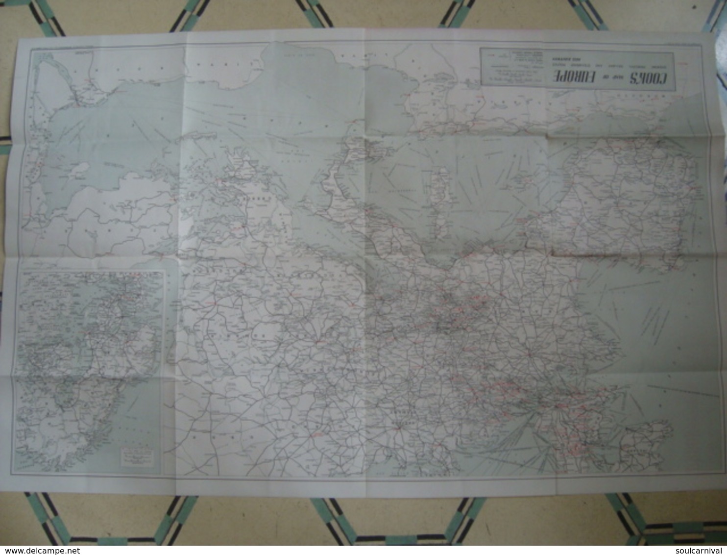 COOK’S MAP OF EUROPE SHOWING PRINCIPAL RAILWAY AND STEAMSHIP ROUTES - 1955. 91X58 CM MAP. - Europe