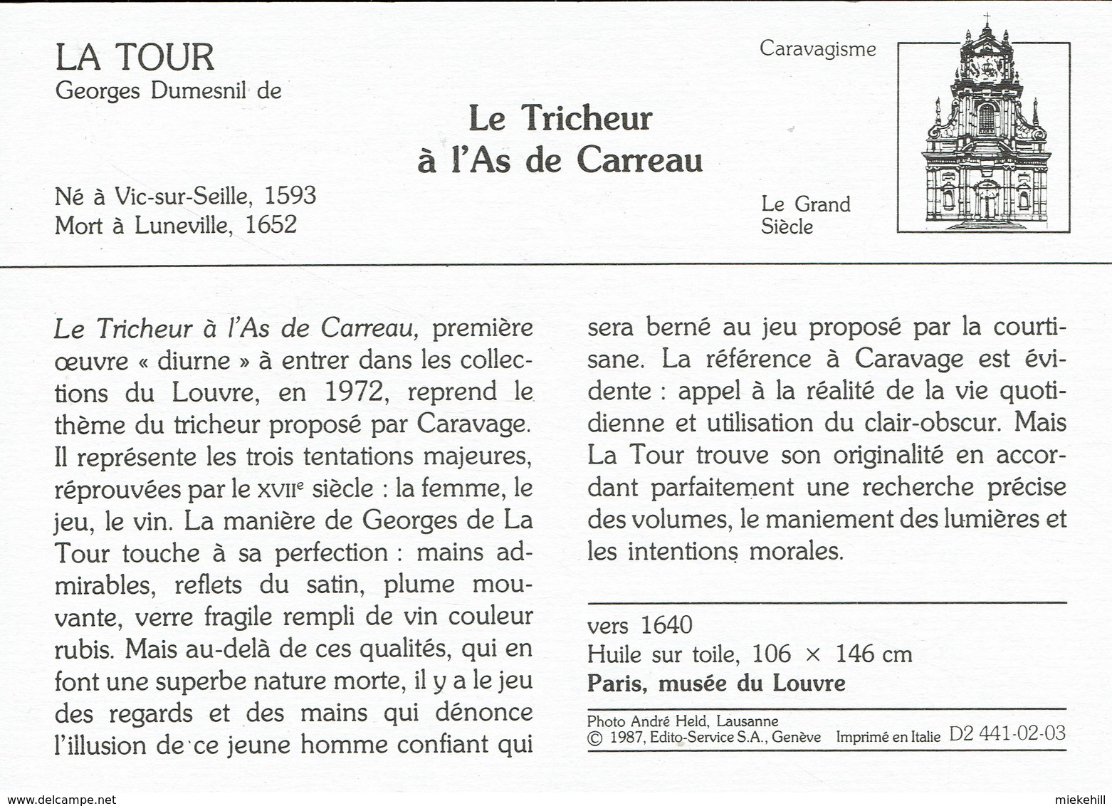 JEUX DE CARTE-TRICHEUR  A L'AS-VALSSPELER MET RUITENAAS-TABLEAU DE GEORGES LA TOUR-PARIS MUSEE DU LOUVRE - Carte Da Gioco