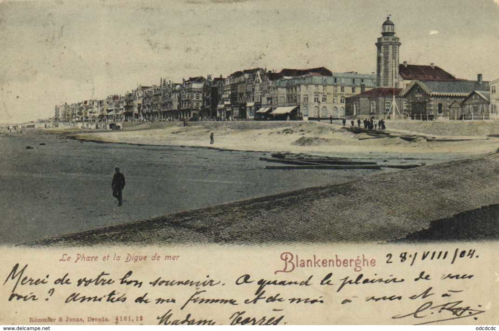 Blankenberhe Le Phare Et La Digue De Mer Colorisée RV Beau Timbre - Blankenberge