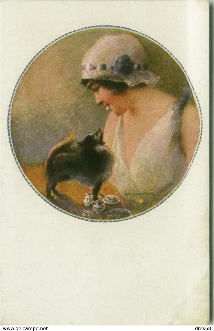 MONESTIER SIGNED 1910s POSTCARDS - WOMAN & DOG -  SERIES 36 - 6 POSTCARDS (BG322) - Monestier, C.