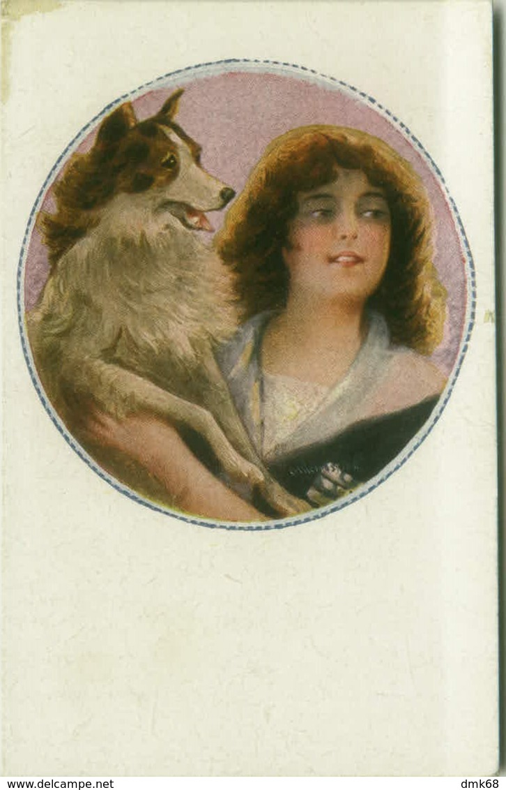 MONESTIER SIGNED 1910s POSTCARDS - WOMAN & DOG -  SERIES 36 - 6 POSTCARDS (BG322) - Monestier, C.