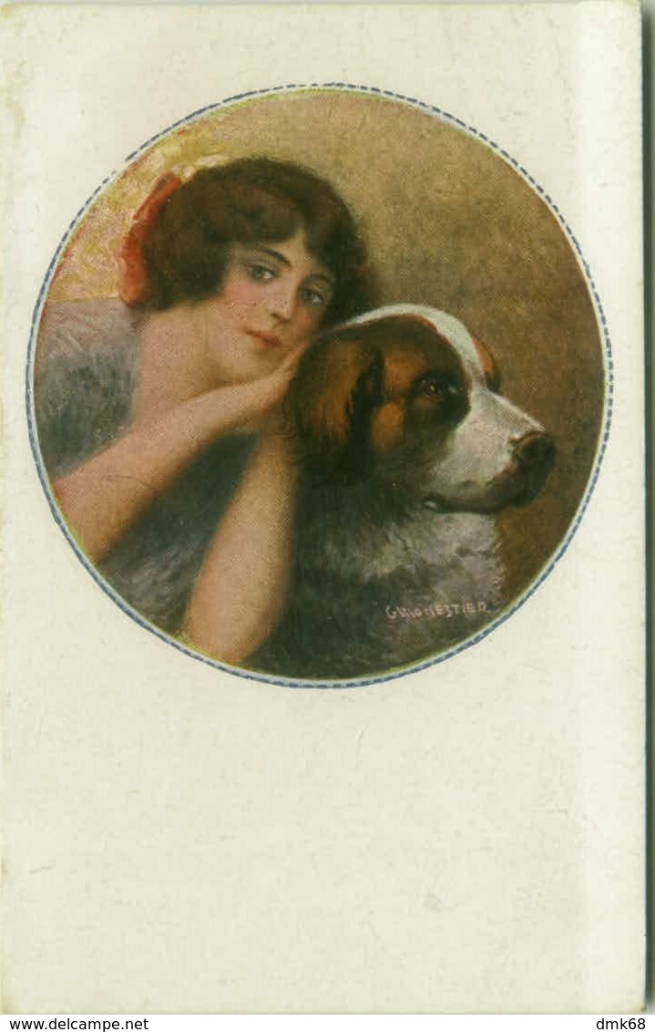 MONESTIER SIGNED 1910s POSTCARDS - WOMAN & DOG -  SERIES 36 - 6 POSTCARDS (BG322) - Monestier, C.