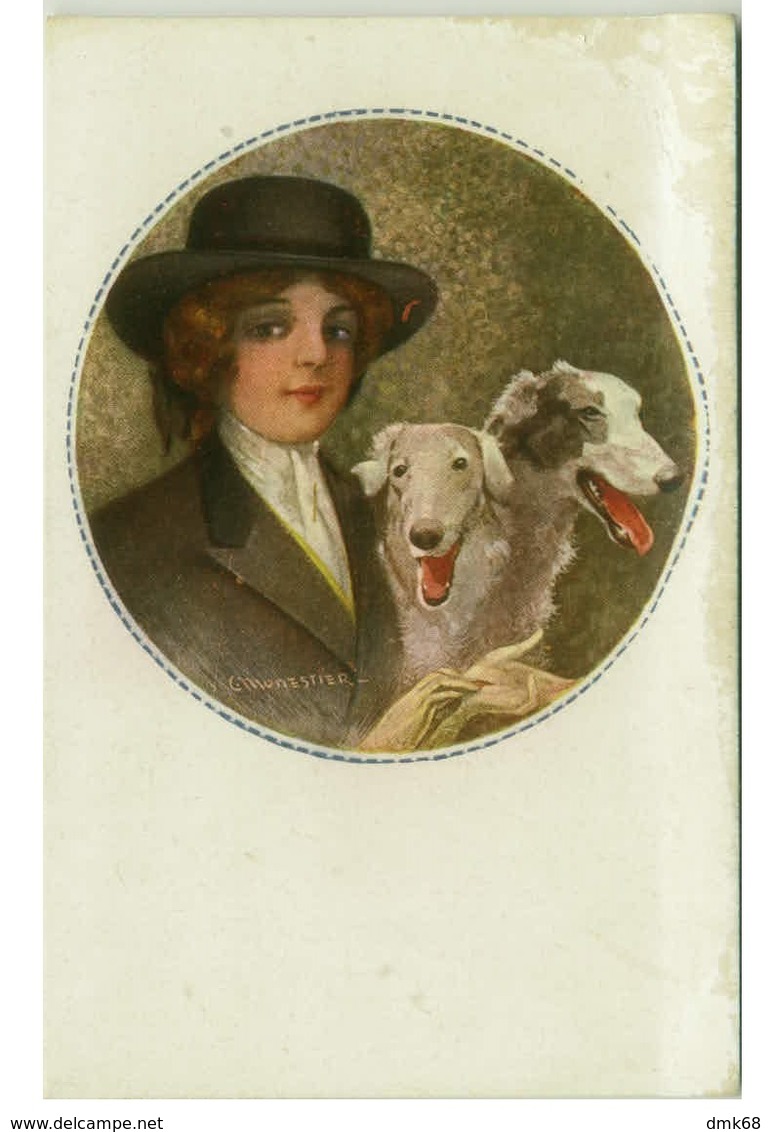 MONESTIER SIGNED 1910s POSTCARDS - WOMAN & DOG -  SERIES 36 - 6 POSTCARDS (BG322)