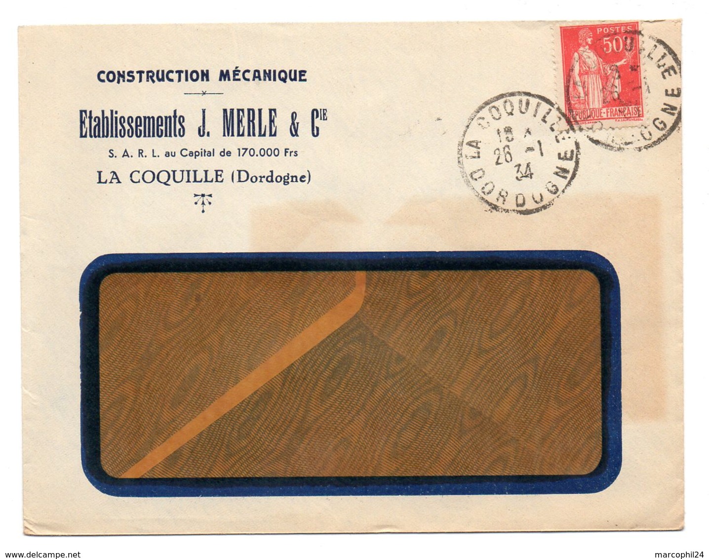 DORDOGNE - Dépt N° 24 = LA COQUILLE 1934 =  CACHET A4 + CONSTRUCTION MERLE - Cachets Manuels