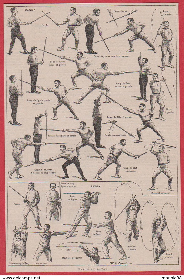 Canne Et Bâton. Mouvement, Technique. Illustration P De Laubadère. Larousse 1920 - Non Classés