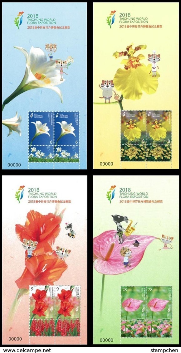 Special S/s Of 2018 Taichung World Flora Exposition Stamps Lily Orchid Gladioli Flamingo Flower - Orchids