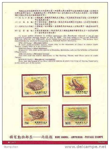 Folder Taiwan 1988 Amphibians / Frogs Stamps Frog Fauna - Unused Stamps